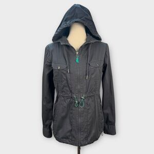 Athleta Anytime Anorak Utility Jacket Womens SMALL Gray Hooded Lightweight Zip